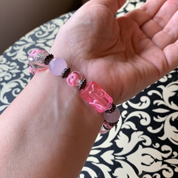 Pink Ribbon Breast Cancer Awareness Bracelet Classic Pink Stretch - Picture 4 of 5